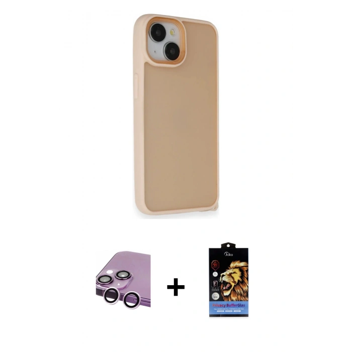 MARSİLYAN™- iPhone 14 Kılıf Atlas Form - Siyah Buffer Hayalet Cam Ekran Koruyucu + Raze Metal Kamera Lens - MR