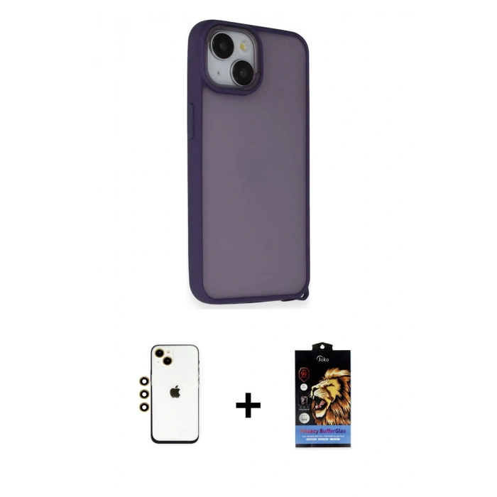 MARSİLYAN™- iPhone 14 Kılıf Atlas Form - Siyah Buffer Hayalet Cam Ekran Koruyucu + Shine Kamera Lens - GD