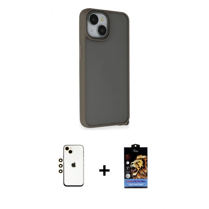 MARSİLYAN™- iPhone 14 Kılıf Atlas Form - Siyah Buffer Hayalet Cam Ekran Koruyucu + Shine Kamera Lens - GD