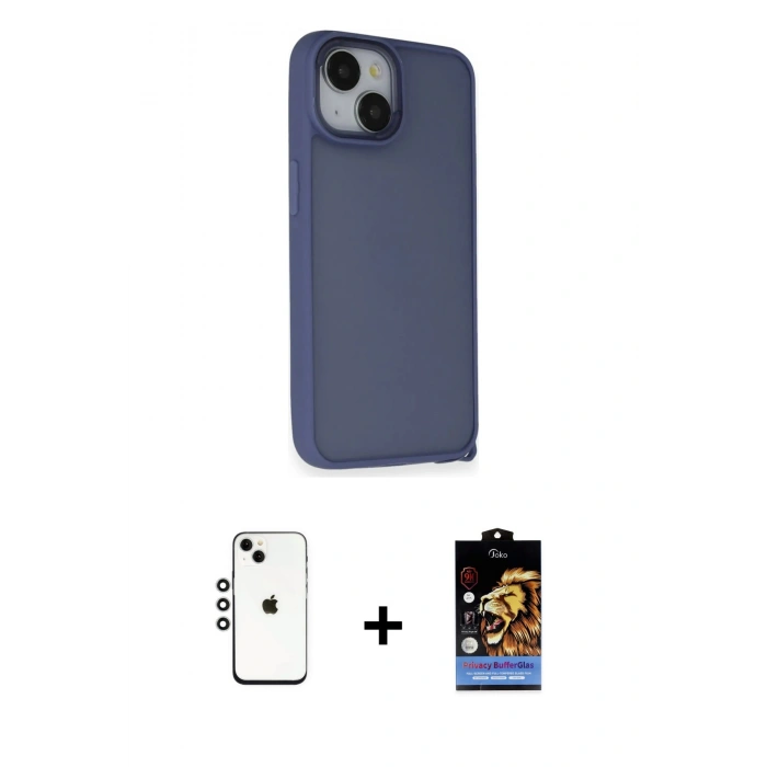 MARSİLYAN™- iPhone 14 Kılıf Atlas Form - Siyah Buffer Hayalet Cam Ekran Koruyucu + Shine Kamera Lens - GS