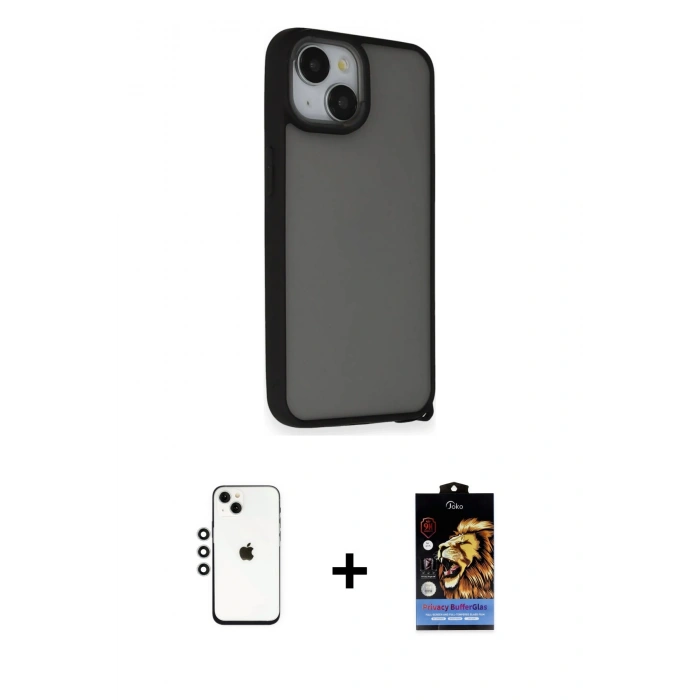 MARSİLYAN™- iPhone 14 Kılıf Atlas Form - Siyah Buffer Hayalet Cam Ekran Koruyucu + Shine Kamera Lens - GS