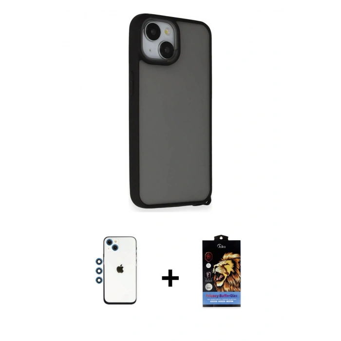 MARSİLYAN™- iPhone 14 Kılıf Atlas Form - Siyah Buffer Hayalet Cam Ekran Koruyucu + Shine Kamera Lens - MI
