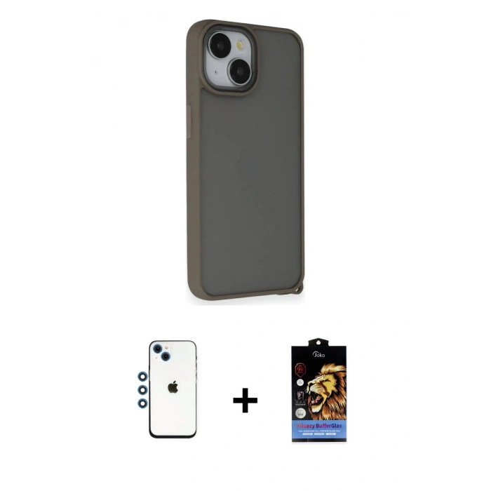 MARSİLYAN™- iPhone 14 Kılıf Atlas Form - Siyah Buffer Hayalet Cam Ekran Koruyucu + Shine Kamera Lens - MI