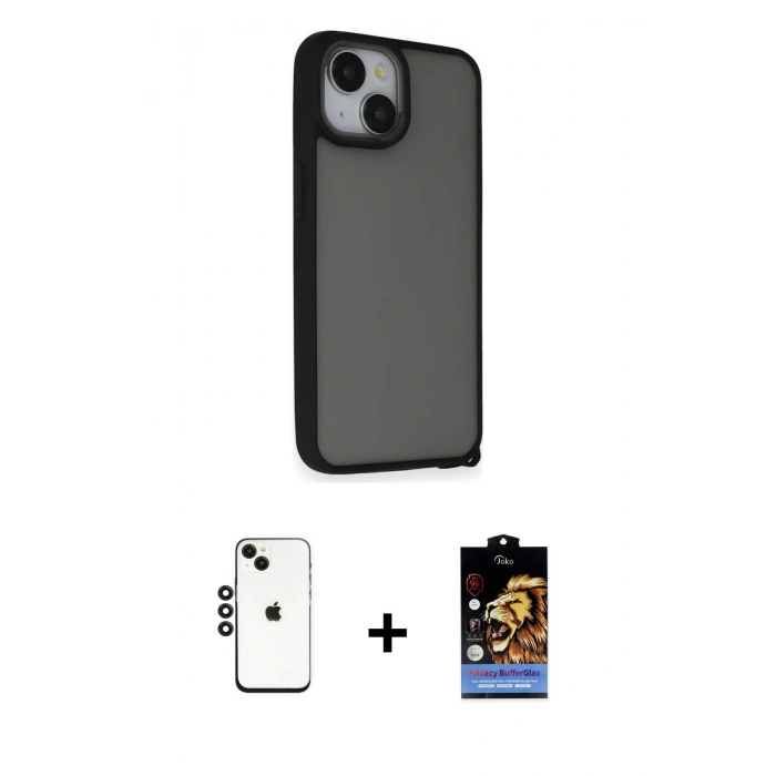 MARSİLYAN™- iPhone 14 Kılıf Atlas Form - Siyah Buffer Hayalet Cam Ekran Koruyucu + Shine Kamera Lens - SH
