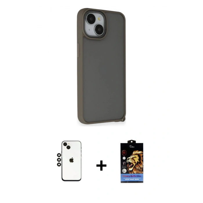 MARSİLYAN™- iPhone 14 Kılıf Atlas Form - Siyah Buffer Hayalet Cam Ekran Koruyucu + Shine Kamera Lens - SH