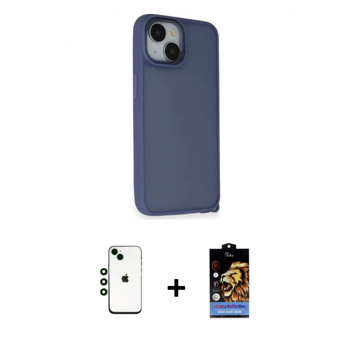 MARSİLYAN™- iPhone 14 Kılıf Atlas Form - Siyah Buffer Hayalet Cam Ekran Koruyucu + Shine Kamera Lens - YL