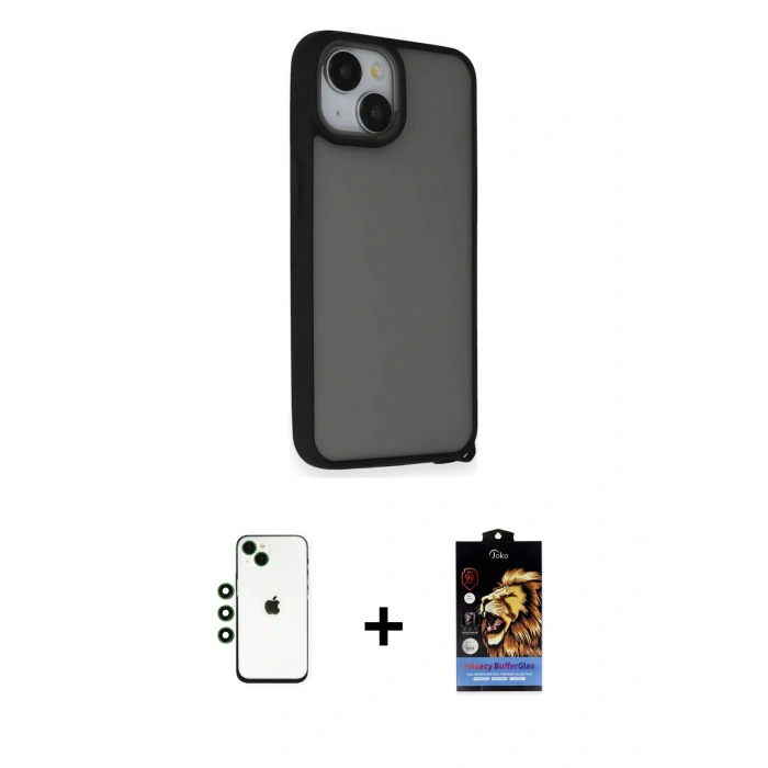 MARSİLYAN™- iPhone 14 Kılıf Atlas Form - Siyah Buffer Hayalet Cam Ekran Koruyucu + Shine Kamera Lens - YL