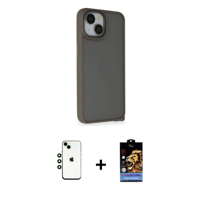 MARSİLYAN™- iPhone 14 Kılıf Atlas Form - Siyah Buffer Hayalet Cam Ekran Koruyucu + Shine Kamera Lens - YL