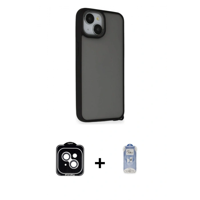 MARSİLYAN™- iPhone 14 Kılıf Atlas Form - Siyah Joko Magic 5D Cam + PVD Metal Kamera Lens - GS
