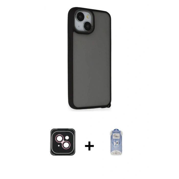 MARSİLYAN™- iPhone 14 Kılıf Atlas Form - Siyah Joko Magic 5D Cam + PVD Metal Kamera Lens - PE