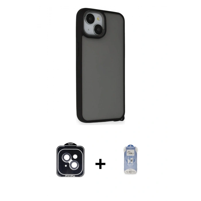 MARSİLYAN™- iPhone 14 Kılıf Atlas Form - Siyah Joko Magic 5D Cam + PVD Metal Kamera Lens - SH