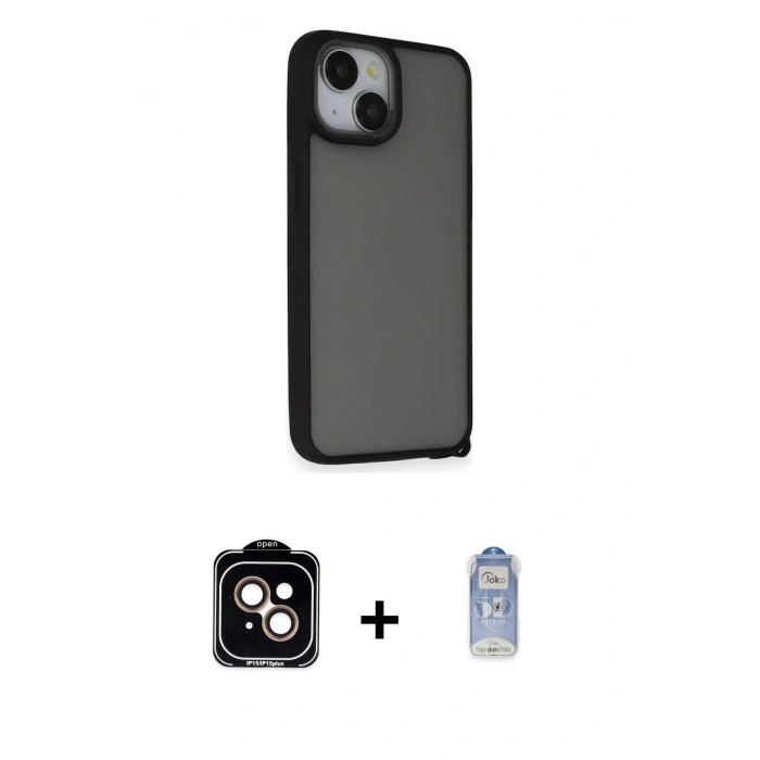 MARSİLYAN™- iPhone 14 Kılıf Atlas Form - Siyah Joko Magic 5D Cam + PVD Metal Kamera Lens - TU