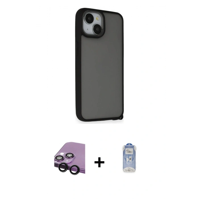 MARSİLYAN™- iPhone 14 Kılıf Atlas Form - Siyah Joko Magic 5D Cam + Raze Metal Kamera Lens - SH