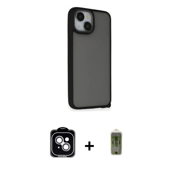 MARSİLYAN™- iPhone 14 Kılıf Atlas Form - Siyah Joko Magic 5D Hayalet Cam + PVD Metal Kamera Lens - GS