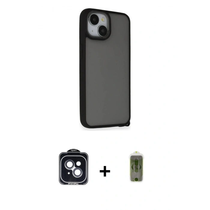 MARSİLYAN™- iPhone 14 Kılıf Atlas Form - Siyah Joko Magic 5D Hayalet Cam + PVD Metal Kamera Lens - SH