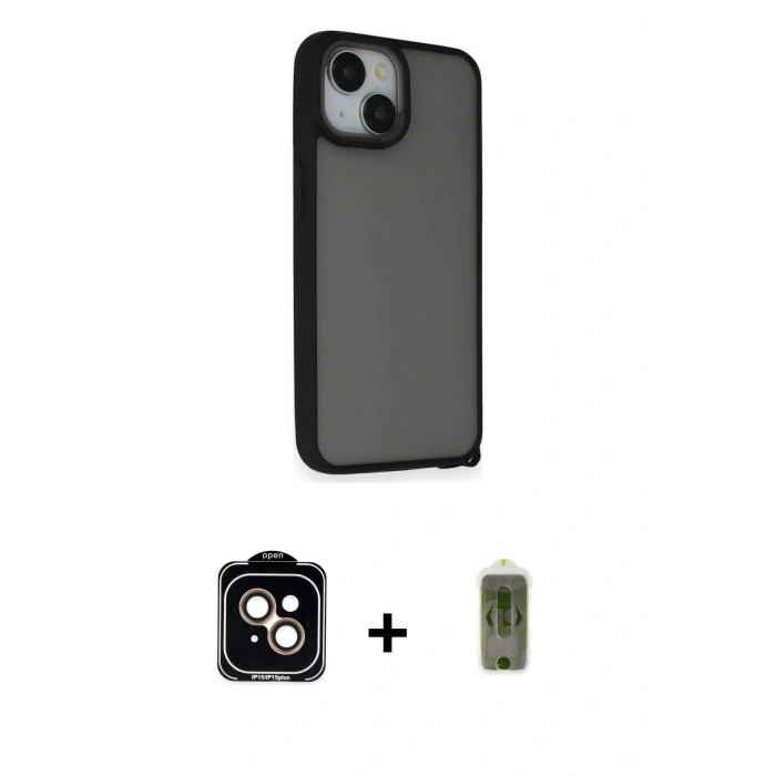 MARSİLYAN™- iPhone 14 Kılıf Atlas Form - Siyah Joko Magic 5D Hayalet Cam + PVD Metal Kamera Lens - TU