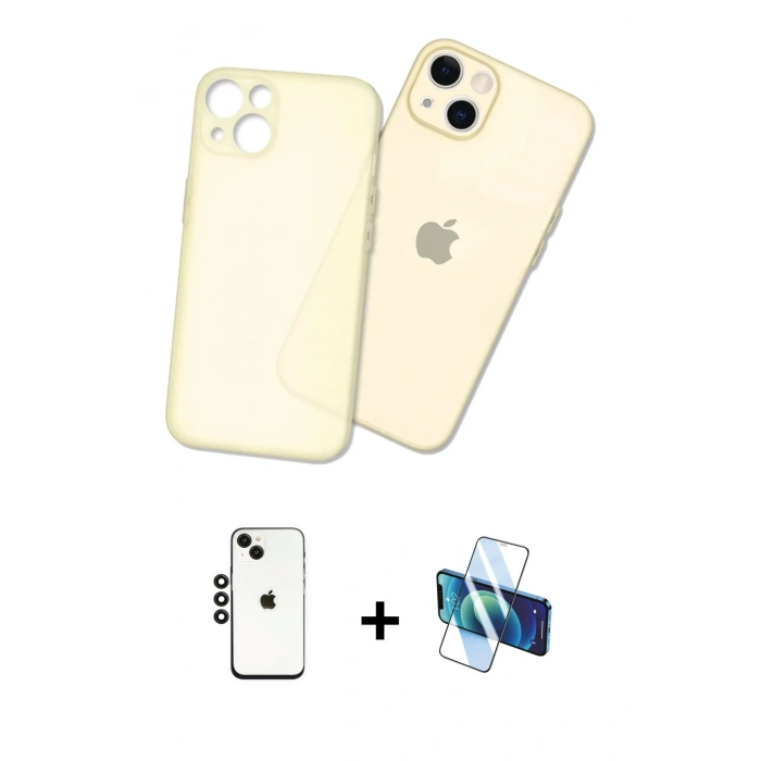 MARSİLYAN™- iPhone 14 Kılıf Atlas Minimal Prime - Siyah 3D Antistatik Cam Ekran Koruyucu + Shine Kamera Lens - SH