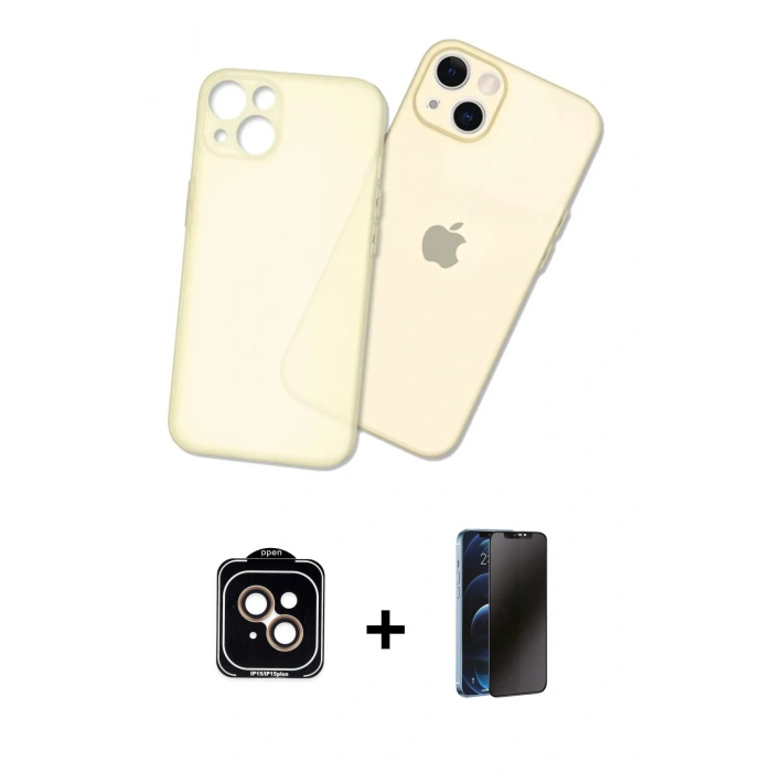 MARSİLYAN™- iPhone 14 Kılıf Atlas Minimal Prime - Siyah 3D Antistatik Hayalet Cam Ekran Koruyucu + PVD Metal Kamera Lens - TU