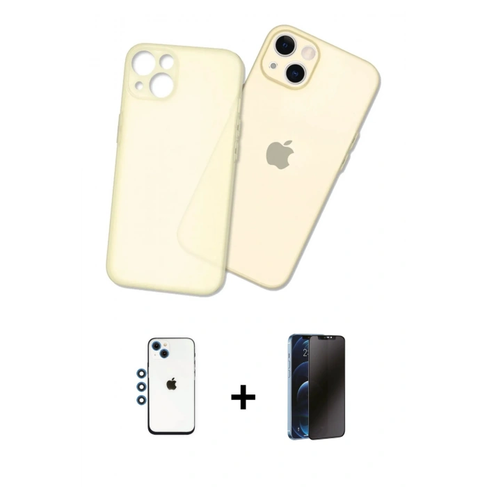MARSİLYAN™- iPhone 14 Kılıf Atlas Minimal Prime - Siyah 3D Antistatik Hayalet Cam Ekran Koruyucu + Shine Kamera Lens - MI