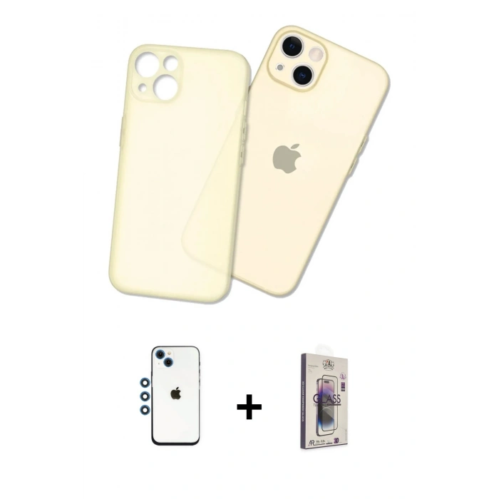MARSİLYAN™- iPhone 14 Kılıf Atlas Minimal Prime - Siyah Bilvis 3D Cam Ekran Koruyucu + Shine Kamera Lens - MI