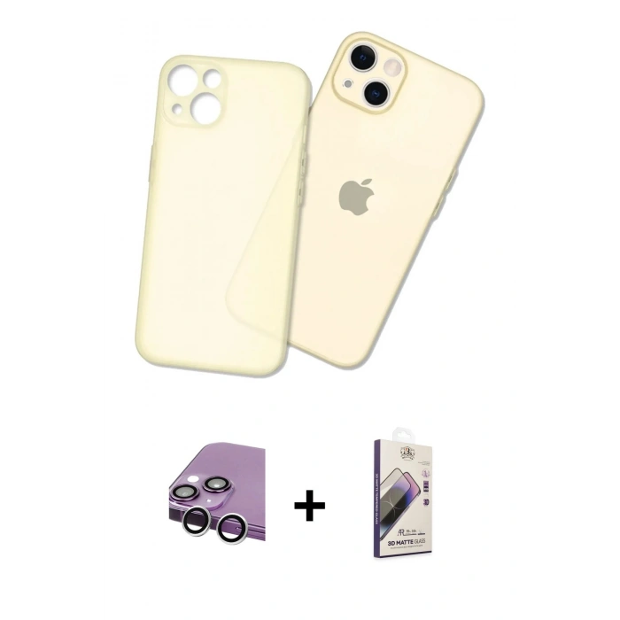 MARSİLYAN™- iPhone 14 Kılıf Atlas Minimal Prime - Siyah Bilvis 3D Mat Cam Ekran Koruyucu + Raze Metal Kamera Lens - GS