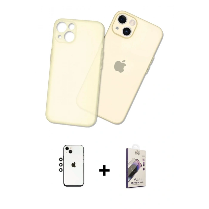 MARSİLYAN™- iPhone 14 Kılıf Atlas Minimal Prime - Siyah Bilvis 3D Mat Cam Ekran Koruyucu + Shine Kamera Lens - GS