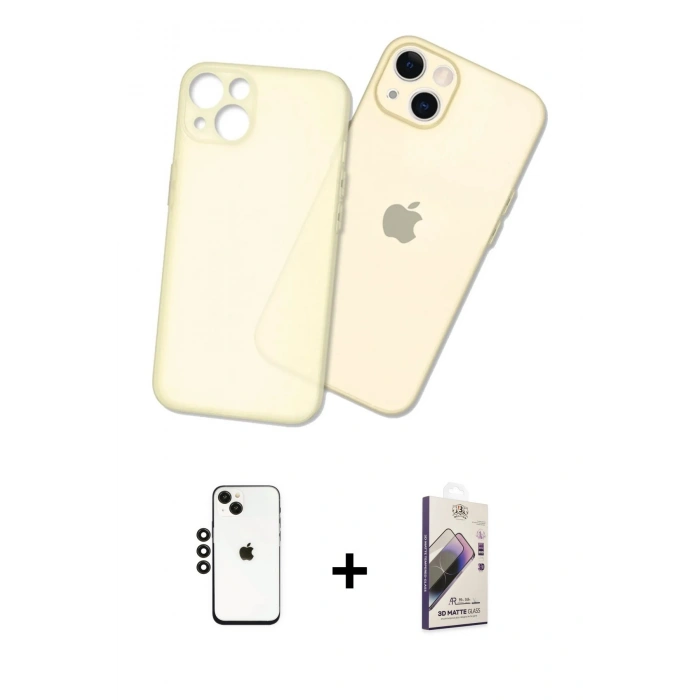 MARSİLYAN™- iPhone 14 Kılıf Atlas Minimal Prime - Siyah Bilvis 3D Mat Cam Ekran Koruyucu + Shine Kamera Lens - SH