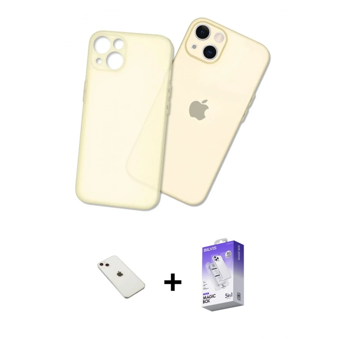 MARSİLYAN™- iPhone 14 Kılıf Atlas Minimal Prime - Siyah Bilvis 5in1 3D Magic Cam Ekran Koruyucu + Diamond Kamera Lens - PE