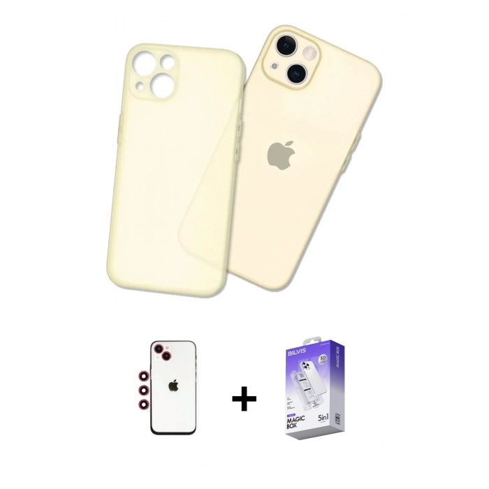 MARSİLYAN™- iPhone 14 Kılıf Atlas Minimal Prime - Siyah Bilvis 5in1 3D Magic Cam Ekran Koruyucu + Shine Kamera Lens - KI