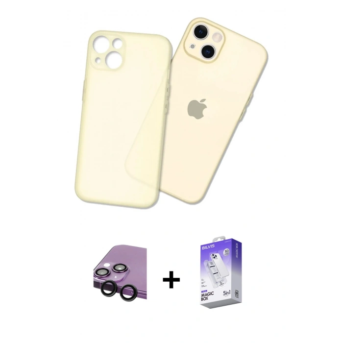 MARSİLYAN™- iPhone 14 Kılıf Atlas Minimal Prime - Siyah Bilvis 5in1 3D Magic Cam Ekran Koruyucu + Raze Metal Kamera Lens - SH