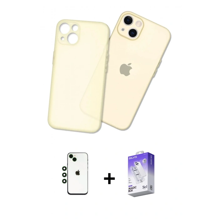 MARSİLYAN™- iPhone 14 Kılıf Atlas Minimal Prime - Siyah Bilvis 5in1 3D Magic Cam Ekran Koruyucu + Shine Kamera Lens - YL