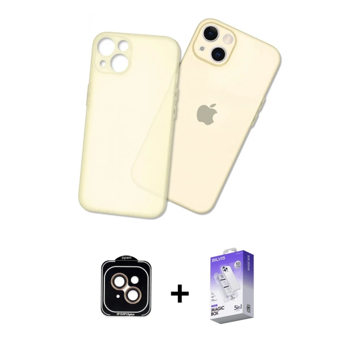 MARSİLYAN™- iPhone 14 Kılıf Atlas Minimal Prime - Siyah Bilvis 5in1 3D Magic Cam Ekran Koruyucu + PVD Metal Kamera Lens - TU
