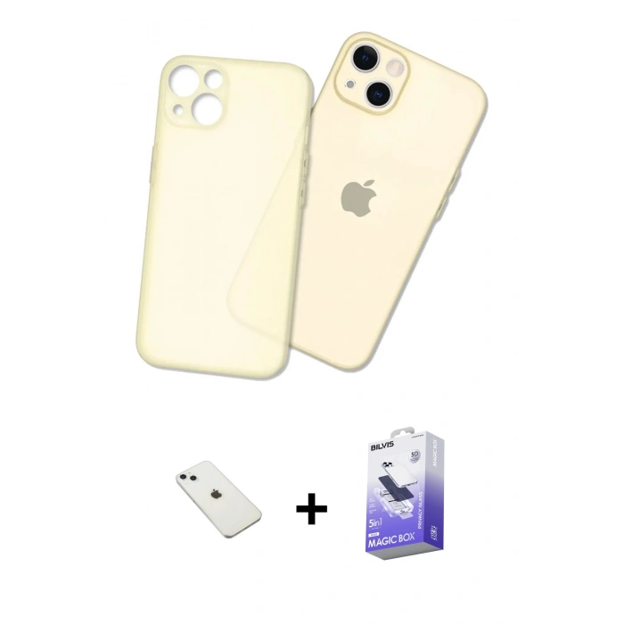 MARSİLYAN™- iPhone 14 Kılıf Atlas Minimal Prime - Siyah Bilvis 5in1 5D Magic Hayalet Cam Ekran Koruyucu + Diamond Kamera Lens - SABE