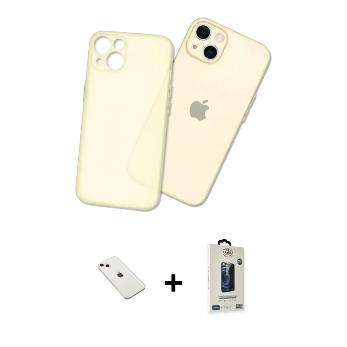MARSİLYAN™- iPhone 14 Kılıf Atlas Minimal Prime - Siyah Bilvis Hayalet Cam Ekran Koruyucu + Diamond Kamera Lens - PE