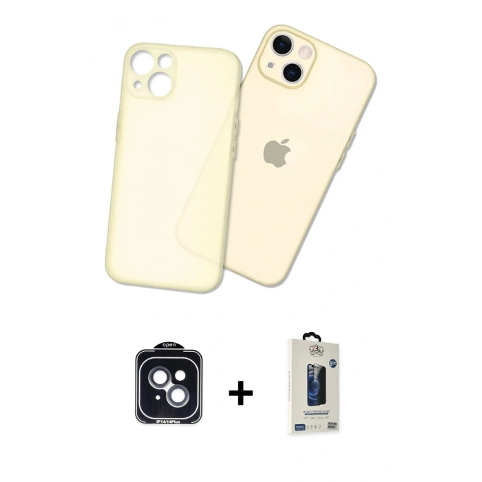 MARSİLYAN™- iPhone 14 Kılıf Atlas Minimal Prime - Siyah Bilvis Hayalet Cam Ekran Koruyucu + PVD Metal Kamera Lens - SH