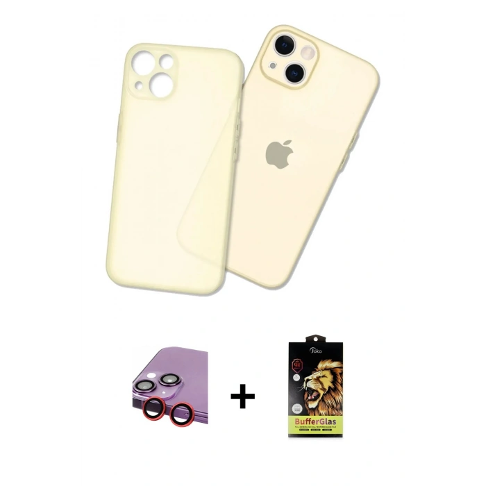 MARSİLYAN™- iPhone 14 Kılıf Atlas Minimal Prime - Siyah Buffer Cam Ekran Koruyucu + Raze Metal Kamera Lens - KI