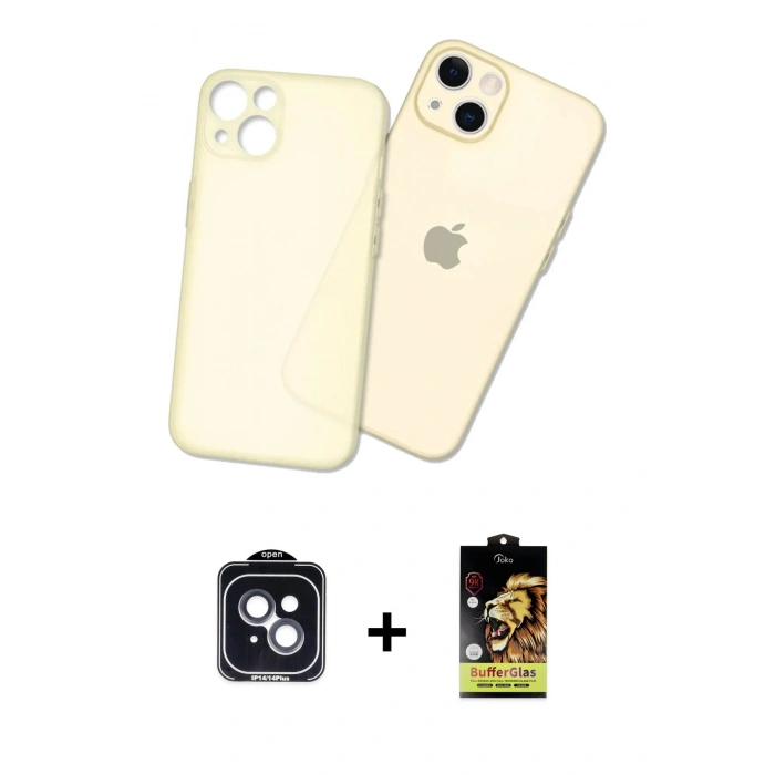 MARSİLYAN™- iPhone 14 Kılıf Atlas Minimal Prime - Siyah Buffer Cam Ekran Koruyucu + PVD Metal Kamera Lens - SH