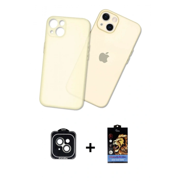 MARSİLYAN™- iPhone 14 Kılıf Atlas Minimal Prime - Siyah Buffer Hayalet Cam Ekran Koruyucu + PVD Metal Kamera Lens - YL