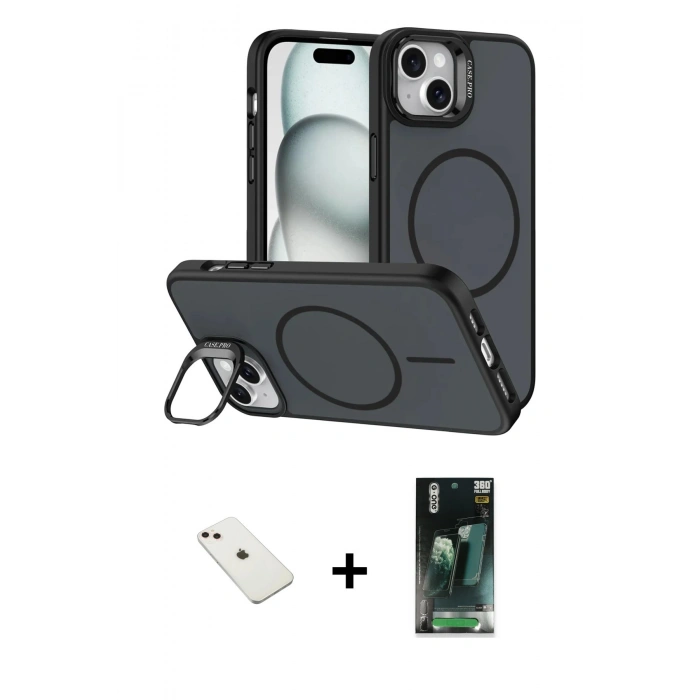 MARSİLYAN™- iPhone 14 Kılıf Çekirdek Klasik - Şeffaf 360 Full Body Arka Koruyucu + Diamond Kamera Lens - PE