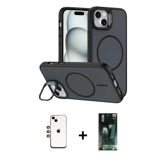 MARSİLYAN™- iPhone 14 Kılıf Çekirdek Klasik - Şeffaf 360 Full Body Arka Koruyucu + Shine Kamera Lens - GD