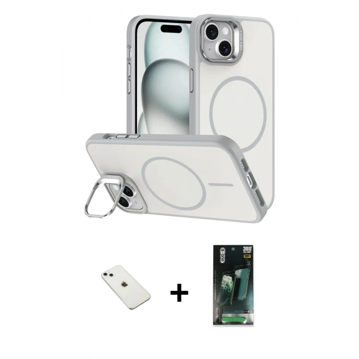 MARSİLYAN™- iPhone 14 Kılıf Çekirdek Klasik - Şeffaf 360 Full Body Arka Koruyucu + Diamond Kamera Lens - SABE