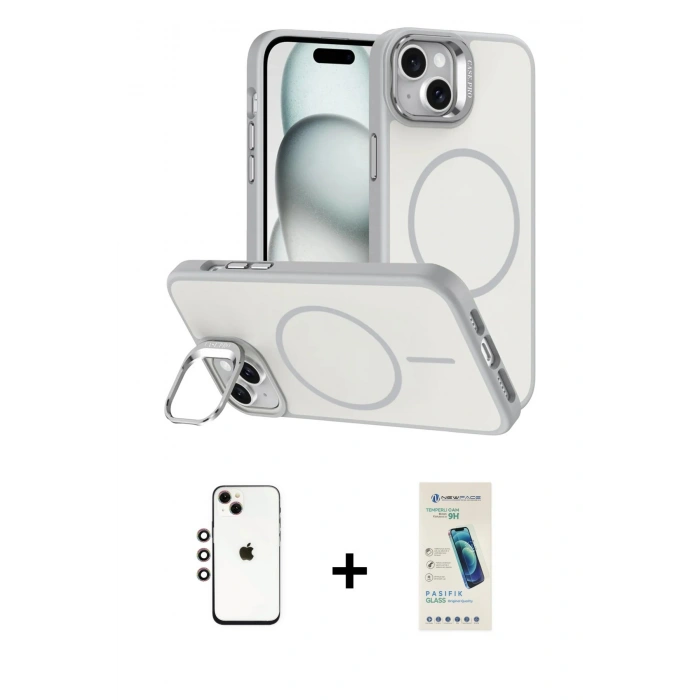 MARSİLYAN™- iPhone 14 Kılıf Çekirdek Klasik - Şeffaf Pasifik Cam Ekran Koruyucu + Shine Kamera Lens - GI