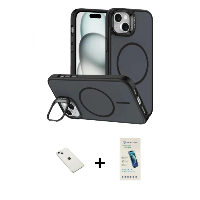 MARSİLYAN™- iPhone 14 Kılıf Çekirdek Klasik - Şeffaf Pasifik Cam Ekran Koruyucu + Diamond Kamera Lens - SABE