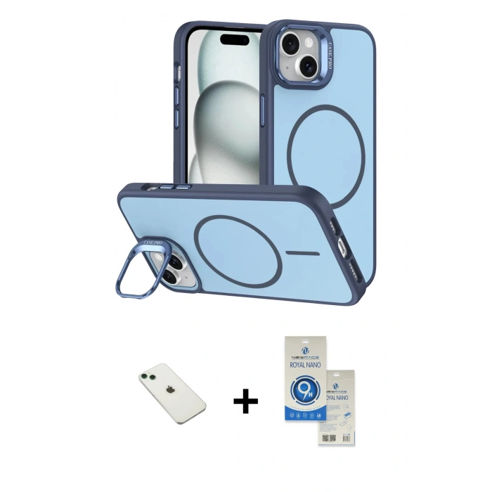 MARSİLYAN™- iPhone 14 Kılıf Çekirdek Klasik - Şeffaf Royal Nano Ekran Koruyucu + Diamond Kamera Lens - YL