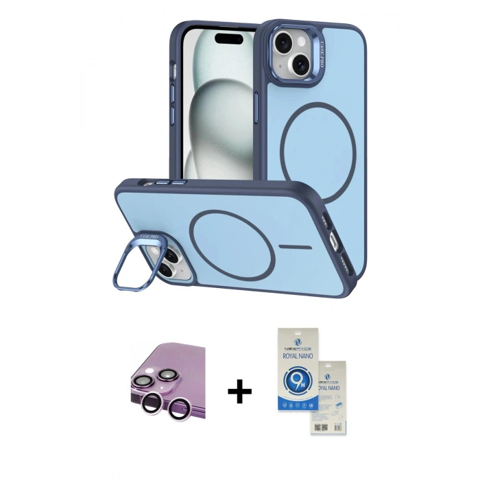 MARSİLYAN™- iPhone 14 Kılıf Çekirdek Klasik - Şeffaf Royal Nano Ekran Koruyucu + Raze Metal Kamera Lens - MR