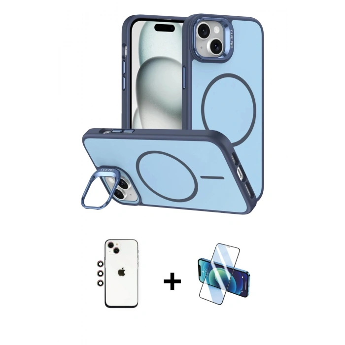 MARSİLYAN™- iPhone 14 Kılıf Çekirdek Klasik - Siyah 3D Antistatik Cam Ekran Koruyucu + Shine Kamera Lens - GI