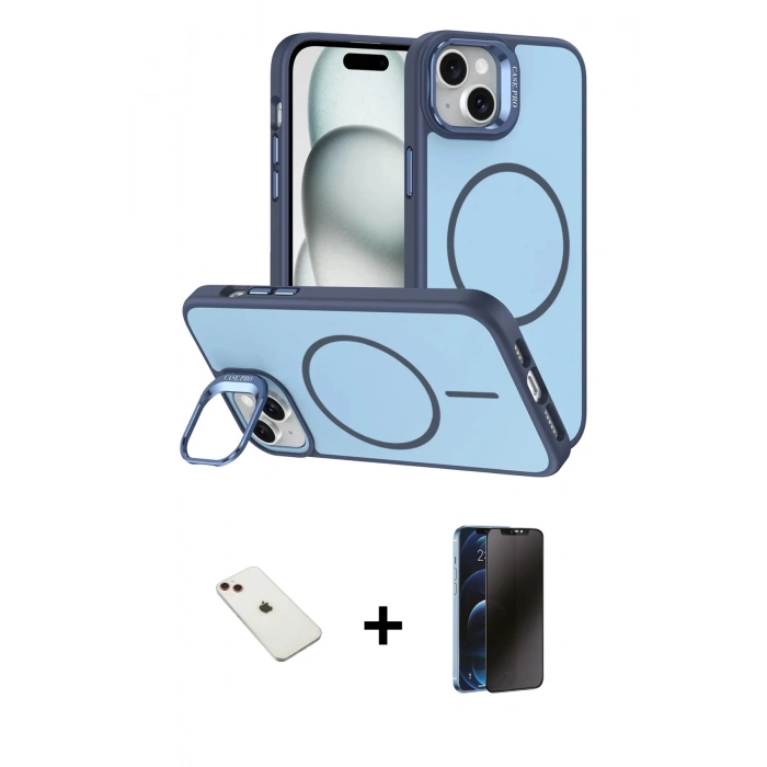 MARSİLYAN™- iPhone 14 Kılıf Çekirdek Klasik - Siyah 3D Antistatik Hayalet Cam Ekran Koruyucu + Diamond Kamera Lens - KI