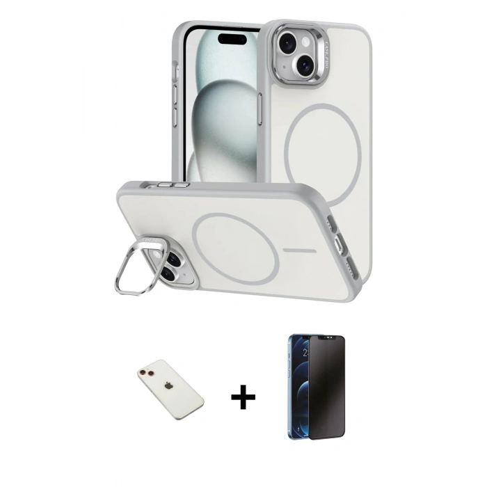 MARSİLYAN™- iPhone 14 Kılıf Çekirdek Klasik - Siyah 3D Antistatik Hayalet Cam Ekran Koruyucu + Diamond Kamera Lens - KI