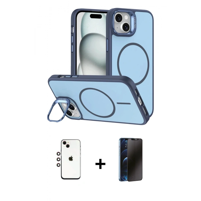 MARSİLYAN™- iPhone 14 Kılıf Çekirdek Klasik - Siyah 3D Antistatik Hayalet Cam Ekran Koruyucu + Shine Kamera Lens - GI