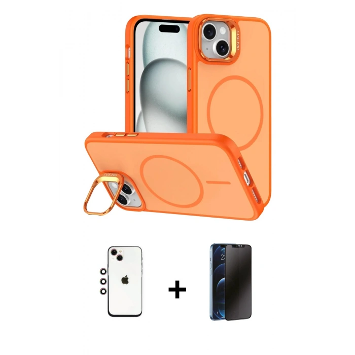 MARSİLYAN™- iPhone 14 Kılıf Çekirdek Klasik - Siyah 3D Antistatik Hayalet Cam Ekran Koruyucu + Shine Kamera Lens - GI